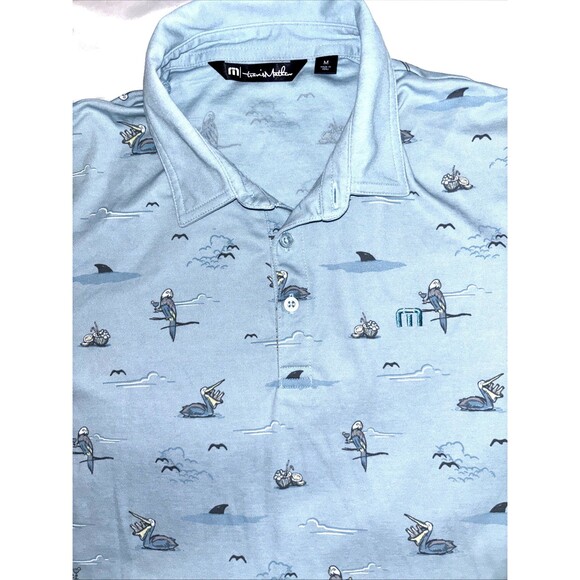 Travis Mathew Going Rogue Polo Shirt Men’s Large Sz M Blue All Over Print Beach - Picture 2 of 5